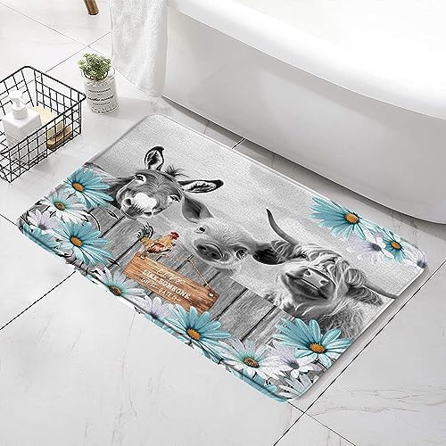 SATRTUD Farmhouse Animal Bath Mat - Rustic Teal Daisy Design