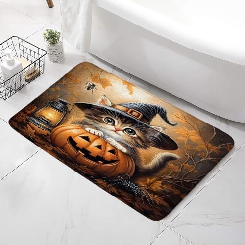 Fall Kitten Bath Mat with Wizard Hat Design
