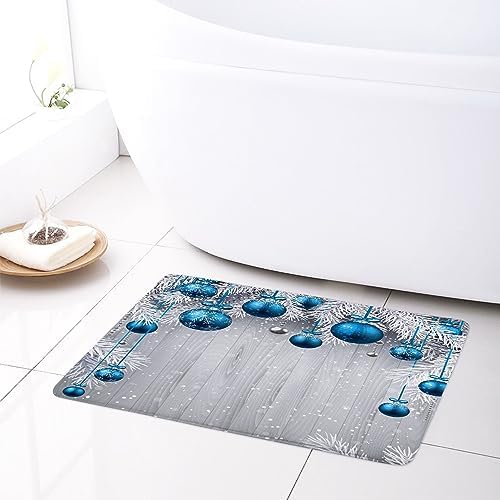HVEST Blue Christmas Ball Bath Mat 15X23 Inches