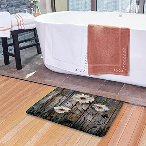 LONSANT Rustic Grey Floral Bath Rug Non-Slip Farm Style Mat