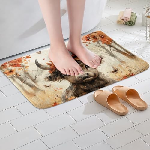 Feelyou Highland Cow Bath Rug for Kids 16x24 Inch