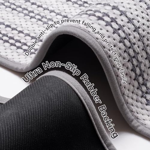 YDKGL Soft Chenille Bath Mat - Non Slip Quick Dry 16x24 Grey