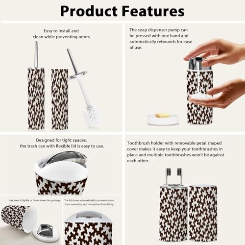 Boho Brown Cowhide Trash Can Set 6 Piece Bathroom Accessories