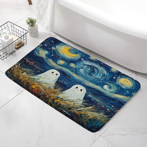 Starry Night Ghost Bath Mat - Non-Slip Bathroom Rug