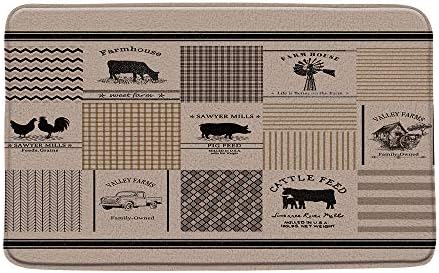 Farmhouse Bath Mat with Rustic Plaid Design 24x16