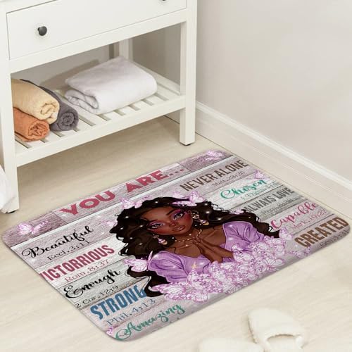 JAWO Black Girl Bath Rug with Butterfly Design 1