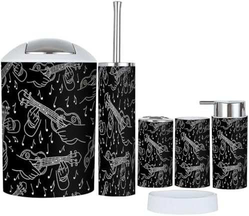 Boho Bathroom Accessory Set with Guitar and Ukulele Design