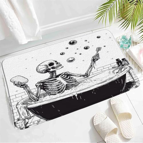 Funny Skull Bath Mat with Non-Slip Backing