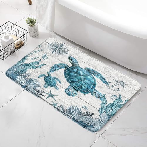 Coastal Sea Turtle Bath Mat - 24x16 Inch