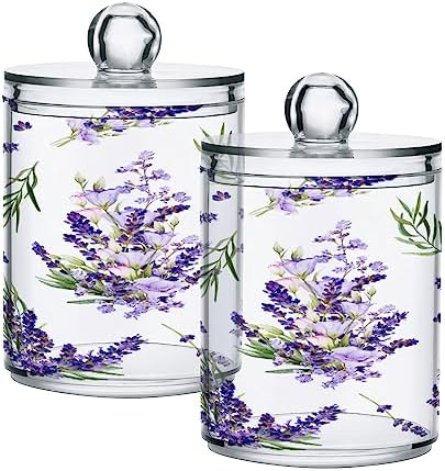 YETTASBIN Lavender Clear Plastic Apothecary Jars 2 Pack