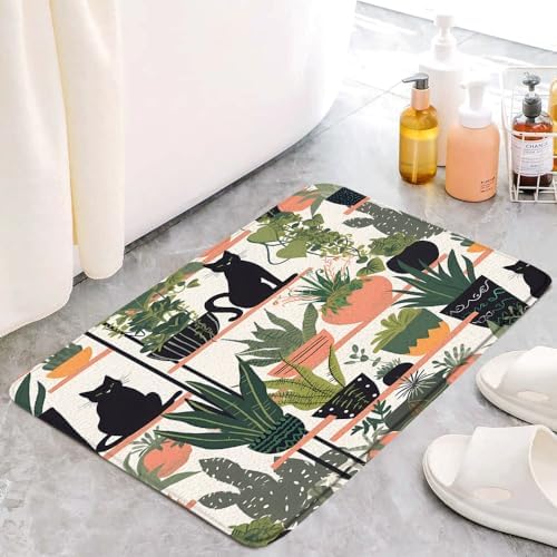 Memory Foam Bath Mat with Tropical Plants Design