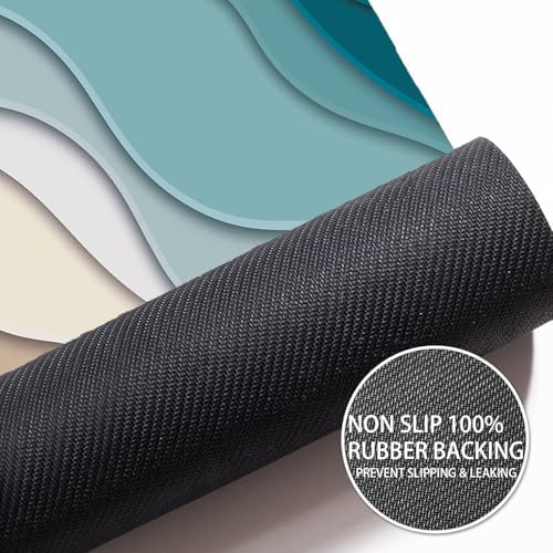 Teal Blue Geometric Bath Rug - Non Slip Quick Dry 16x24