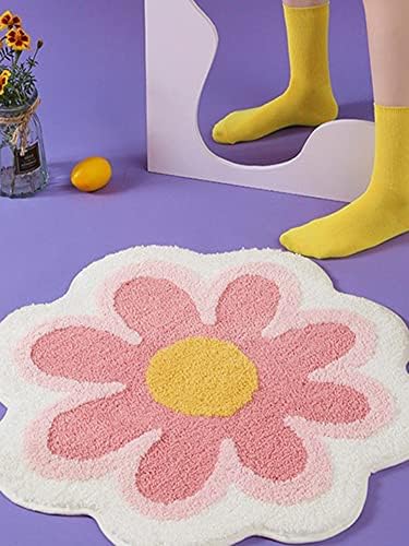 Cute Daisy Bath Mat Rug - Non Slip Absorbent Washable Blue