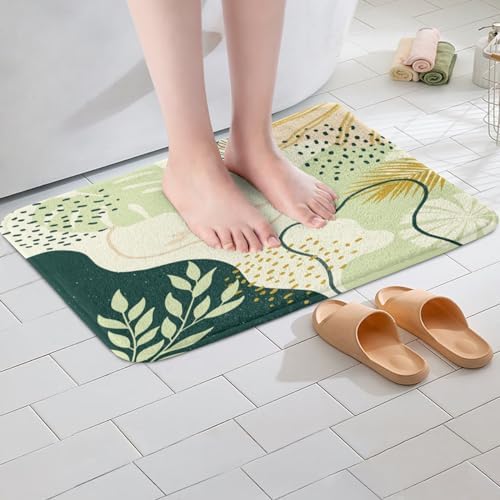 Feelyou Bohemian Bathroom Rug Green Abstract 16x24 Inch