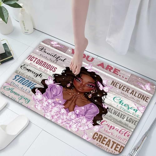 JAWO Black Girl Bath Rug with Butterfly Design 1