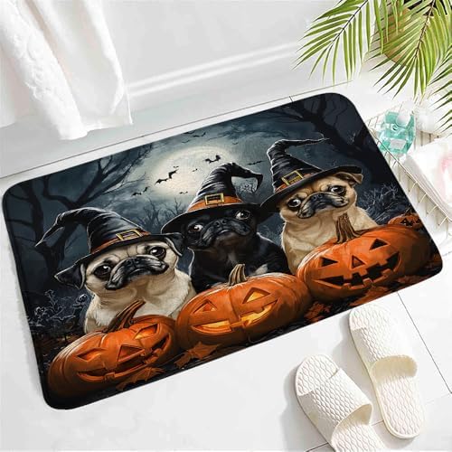 Halloween Bath Mat with Wizard Hat and Pumpkins