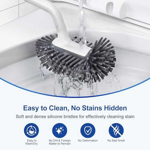 HAMITOR Toilet Brush Holder Set with Curved Bristle and Silicone Head
