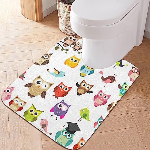 YETTASBIN Cute Owl Bath Mat - Non-Slip Quick Dry Shower Rug 16x24in