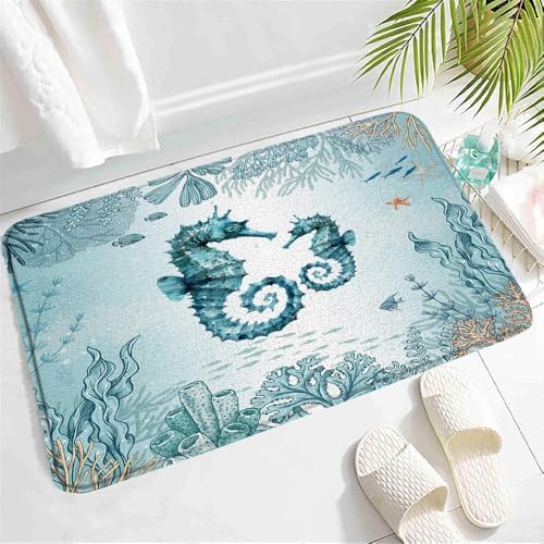 SATRTUD Beach Seahorse Bath Mat 24x16 Inch