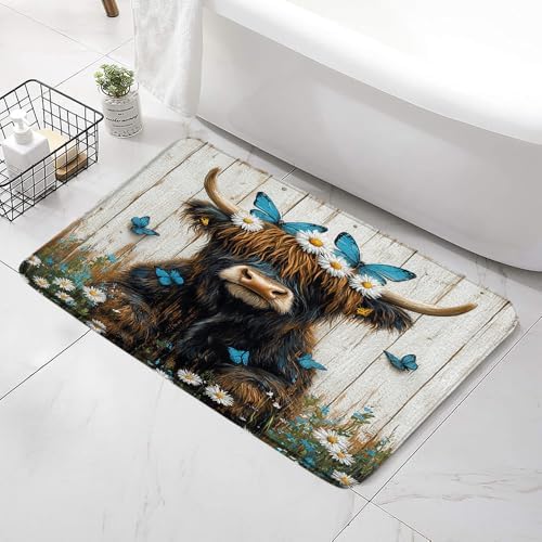 Funny Highland Cow Bath Mat - Rustic Farmhouse Animal Design