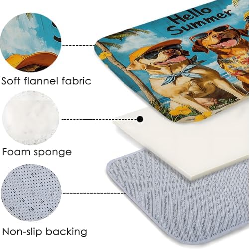 Funny Beach Dogs Bath Mat - Tropical Nautical Animals Rug