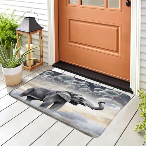 Cute Elephant Bath Mat with Bubbles Pattern