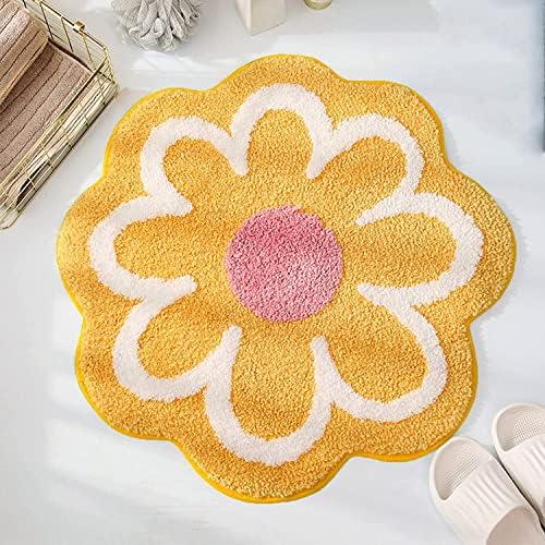 Benemall Cute Bath Flower Non-Slip Rug - Yellow Low Pile