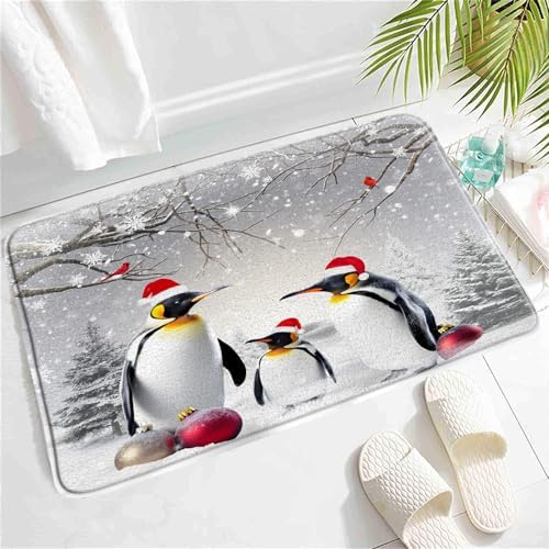 SATRTUD Christmas Penguin Bath Mat 24x16Inch