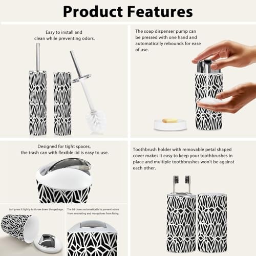 Boho Bathroom Accessory Set 6 Piece Modern Design