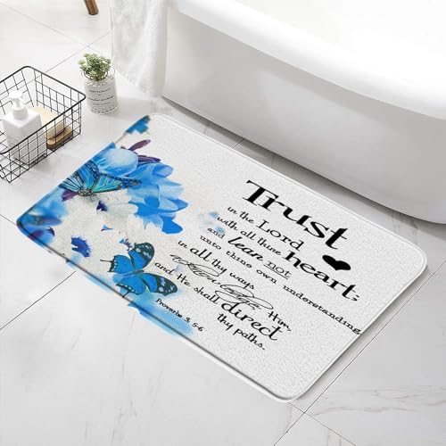 SATRTUD Blue Butterfly Inspirational Bath Mat