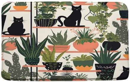 Memory Foam Bath Mat with Tropical Plants Design