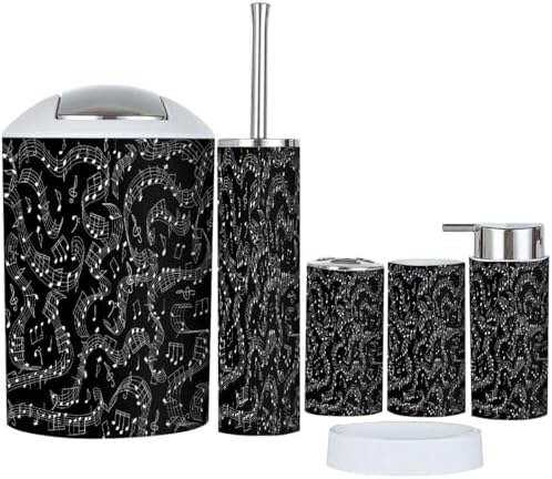 TRANQDEHOM 6-Piece Bathroom Accessory Set with Musical Notes