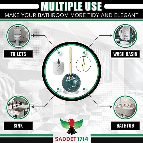 Green Marble Toilet Brush Holder with 2 Brushes