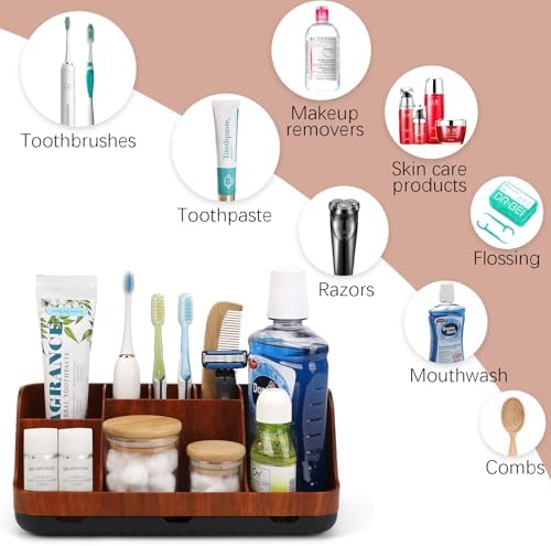 Red Wood Bathroom Storage Organizer with 7 Slots