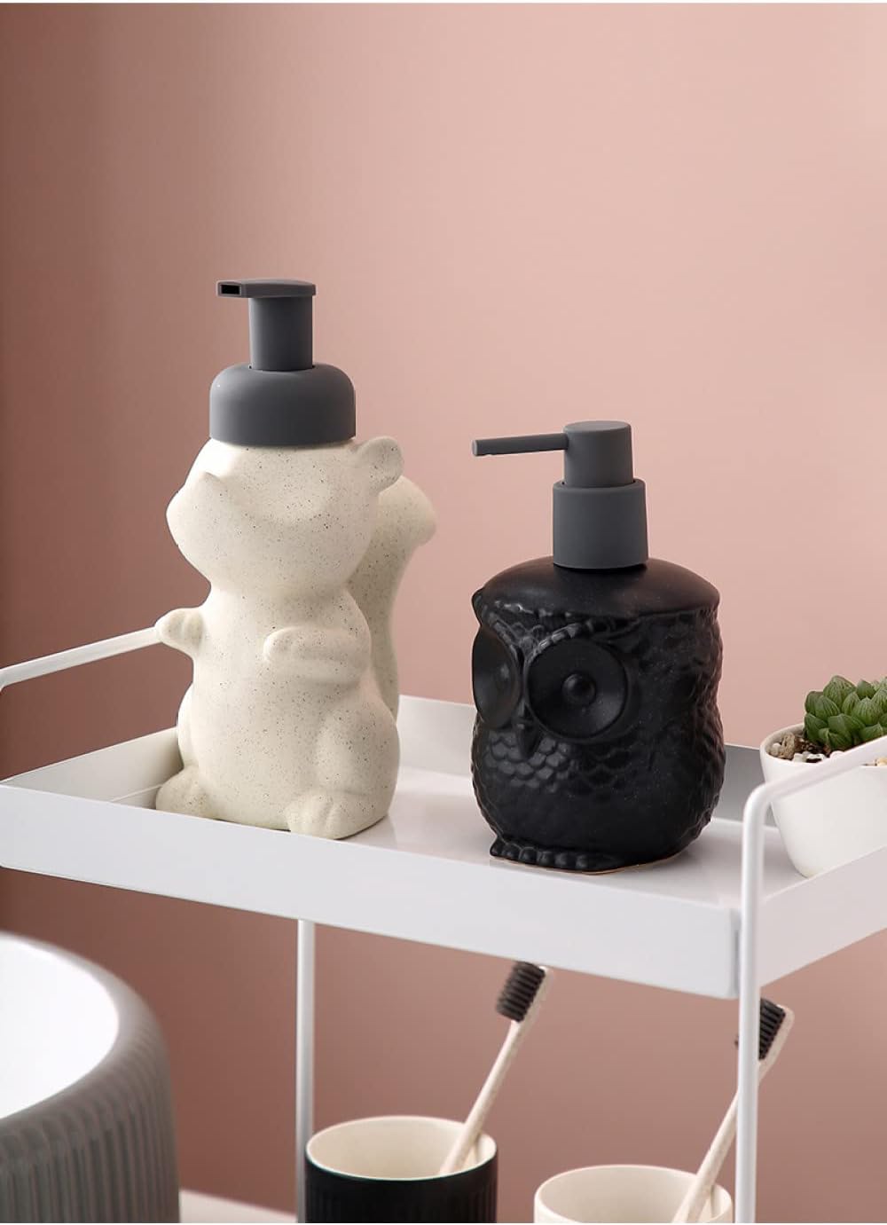 Sage Green Squirrel Ceramic Soap Dispenser with Pump