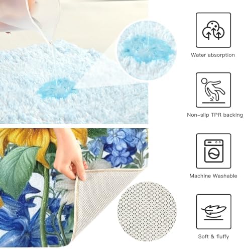 YETTASBIN Sunflower Rectangle Bath Mat Set 1