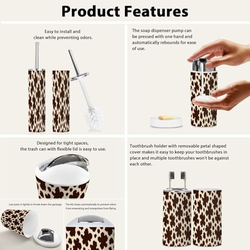 Boho Cow Skin Bathroom Accessory Set 6 Piece 1