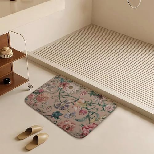 Washable Flower Bath Rug 16x24 Non-Slip Mat