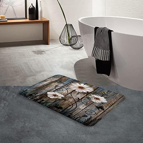 LONSANT Rustic Grey Floral Bath Rug Non-Slip Farm Style Mat
