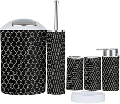 Boho Bathroom Accessory Set 6 Piece with Thai Style Flower Design
