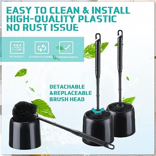 Roshtia 6-Piece Toilet Brush Set with Holder and Caddy Black