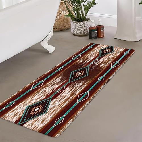 JAWO Western Aztec Bath Mat Red Brown Faux Cowhide Pattern