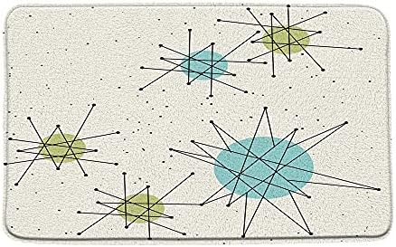 Mid Century Polka Dot Bath Mat with Atomic Starbursts Design