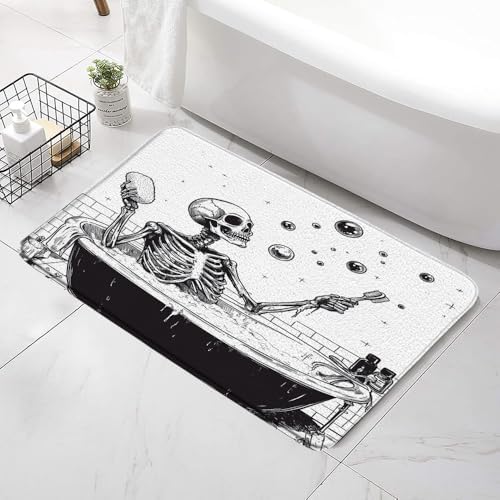 Funny Skull Bath Mat with Non-Slip Backing