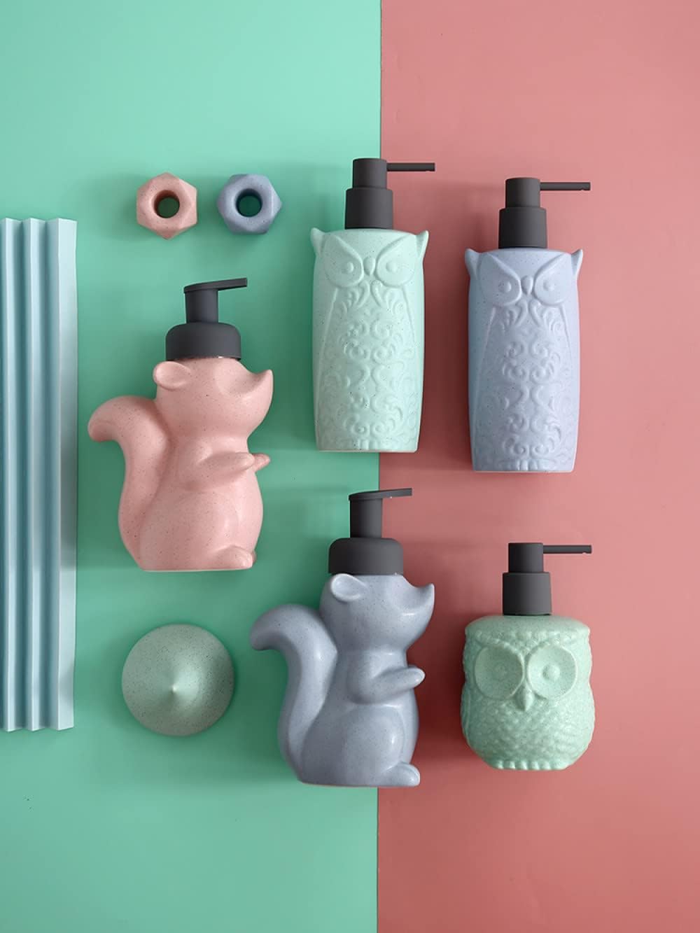 Sage Green Squirrel Ceramic Soap Dispenser with Pump