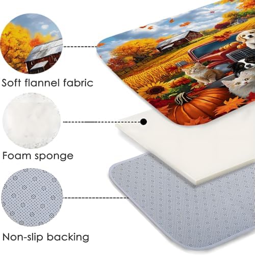 Fall Farm Bath Mat with Non-Slip Backing and Pumpkins Design