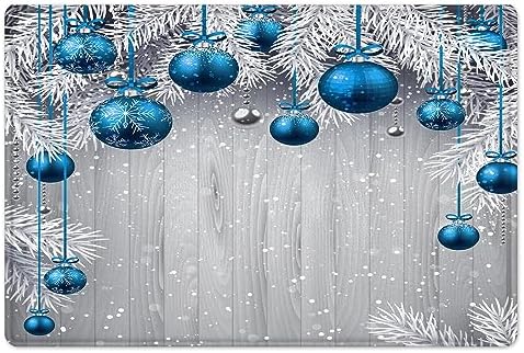 HVEST Blue Christmas Ball Bath Mat 15X23 Inches