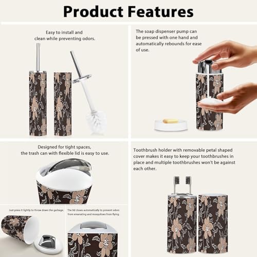 Boho Floral Print Bathroom Accessory Set 6 Piece 1