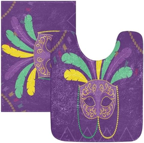 YETTASBIN Mardi Gras Mask Bath Mat Set 1
