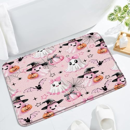 Spooky Halloween Bath Mat with Bowknot and Wizard Hat 1
